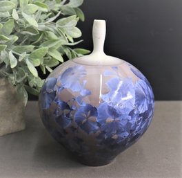Unique Blue And Beige Crystalline Glaze Ceramic Gourd Vase Signed