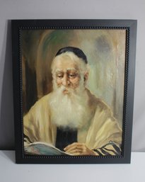 Vintage Signed Oil Painting Portrait Of Rabbi