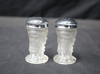 Antique Art Nouveau Frosted Glass Crystal Salt And Pepper Shakers - Pair