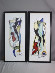 A Pair Of Vintage Alfred Gockel Framed Art Prints Musician And Guitar (I) And (II)