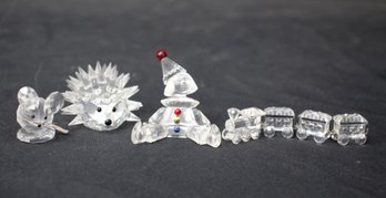 Collection Of Swarovski Crystal Figurines - Mouse, Hedgehog, Clown, And Train