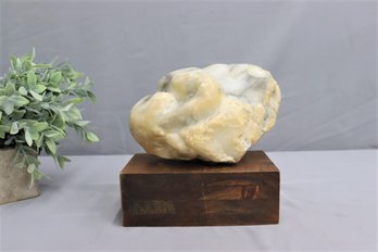Abstract Biomorphic Marble Sculpture Mounted On Wood Base