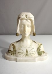 'Serene Elegance' - Art Nouveau Alabaster Bust Sculpture