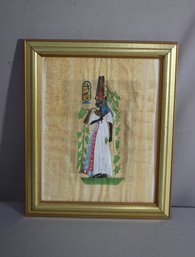 Queen Nefertiti Portrait On Egyptian Papyrus, Framed With Bio Verso