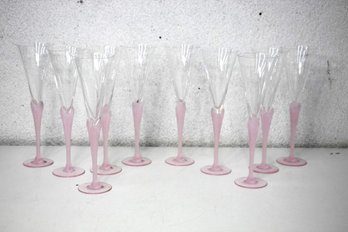 Group Lot Of 10 Frosted And Fluted Violet Stem Champagne Glasses