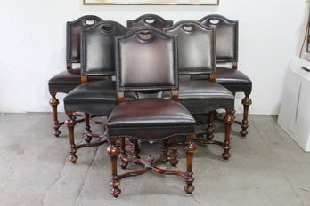 Set Of Six Theodore Alexander Leather Dining Chairs