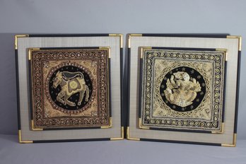 A Pair Of Exquisitely Framed Tanjore/thanjavur Embroid & Emboss