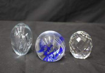 Collection Of Three Vintage Glass Paperweights