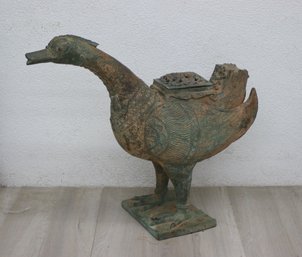 Vintage Cast Metal Intricately-decorated Goose Form Censer/Incense Display Vessel