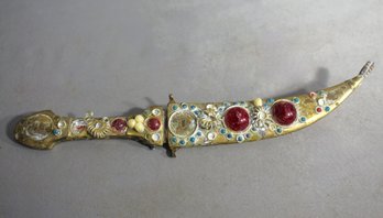 Ornate Antique Gemstone-Inlaid Dagger - Missing Some Stones