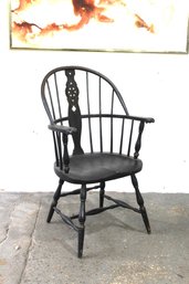 Antique Black Windsor Armchair With Decorative Spindles