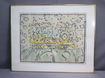 'Lady On Couch II' 1973 Peter Max Serigraph Artist Proof 27, Signed MAX