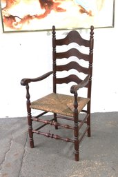 Colonial Charm' - Antique Ladder-Back Chair With Woven Rush Seat