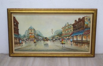 Antonio Devity Signed Large Framed Original Oil On Canvas European Plaza, Signed LR And  Stamped Verso