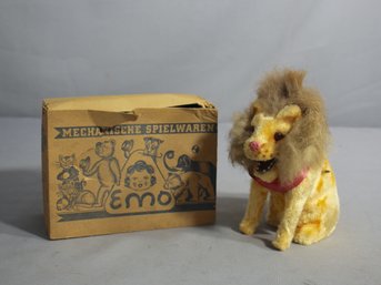 Vintage Emo Mechanical Wind-Up Lion Toy With Original Box-missing Wind Key