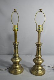 Pair Of Brass Columnar Table Lamps