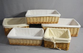 Group Lot Of 5 Cloth-lined Wicker Storage Boxes