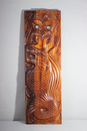 Maori Totara Wood Carving Of Taniwha Supernatural Mythological Being, New Zealand