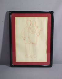 Framed Study Of Two Standing Figures On Paper