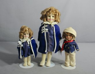 1982 Shirley Temple Ideal Dolls In Polka-Dot & Navy Ensembles - Set Of 3'