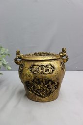 Carved And Painted Wood Ginger Jar With Lid