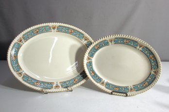 Pair Of Antique Johnson Brothers Hampton Rope Turquoise Aqua 14 & 11' Serving Platters England