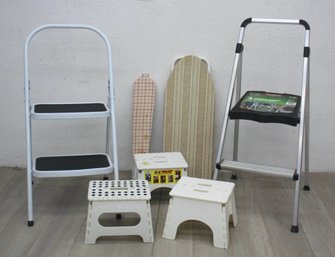 Group Lot Of Step Ladders, Step Stools, Small(ish) Ironing Boards