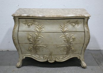 French Provincial Bombe Marble Top Three Drawer Commode