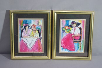 Two Terri Brody Elenzweig Polychromatic Watercolors Ladies Of Leisure