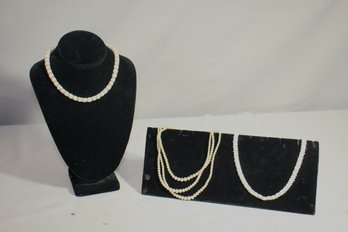 Group Lot Of Three Faux Pearl Necklaces