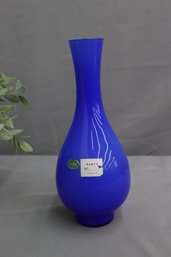 Balboa-Venetian Blue/White Cased Glass Longneck Pear Vase