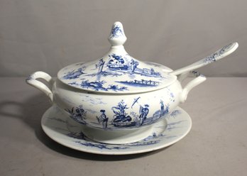 Laveno Italian Blue & White Porcelain Soup Tureen With Ladle