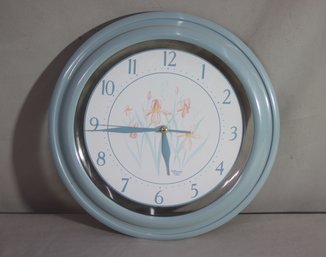 Robin's Egg Blue And Floral Telesonic Quartz Wall Clock