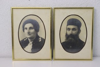 Two Antique Tintype Black And White Framed Photographs Woman And Man