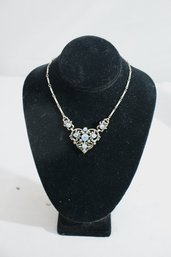 Vintage Paisley Heart Blue Stone Necklace