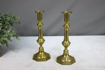 Pair Of Octagon Base Brass Candlesticks