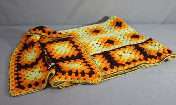 Vintage Groovy Granny Brown Crocheted Retro Brown Orange Yellow White Afghan/Throw