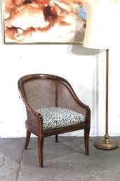 Vintage Cane-Seat Accent Chair With Leopard Print Cushion - Restoration Needed
