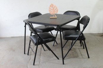 Contemporary Black Metal Folding Table And Chairs Set - Perfect For Small Spaces