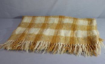 Cream And Mustard Plaid Tasseled Woven Shawl