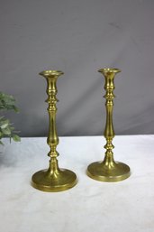 Pair Of Round Base Brass Candlesticks