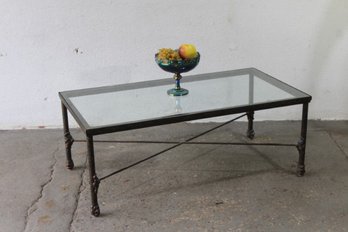 Diego Giacometti Style Metal Patina Finish Coffee Table With Glass Top