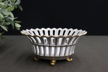 Gold Gilt Old Paris Style Porcelain Reticulated Footed Basket