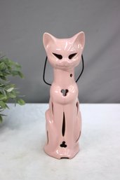 Vintage USA Pottery Pink Siamese Cat Figurine Candle Lantern 12.5'