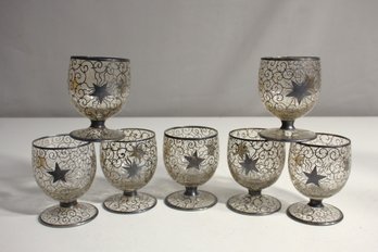 Vintage  Saint Graal Glass Silver Overlay Cups - Cordial Holiday Stars- 7