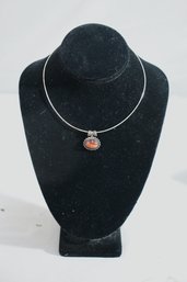 Amber Stone Necklace On Small Tubular Chain