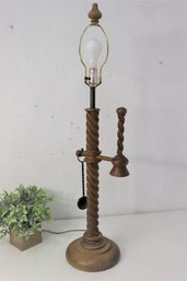 Vintage Wooden Twist Candelabra And Snuffer Converted Lamp