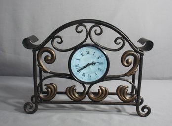 Bent And Scrolled Wrought Iron Mantle/Table Clock