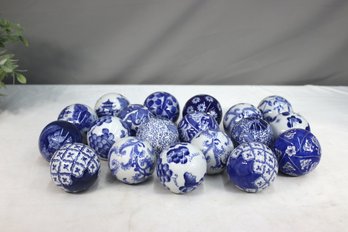 Group Lot Of Chinoiserie Blue And White Porcelain Carpet Balls