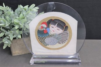 Peter Alan Design Lucite Round Frame With Colorful Japanese Embroidery